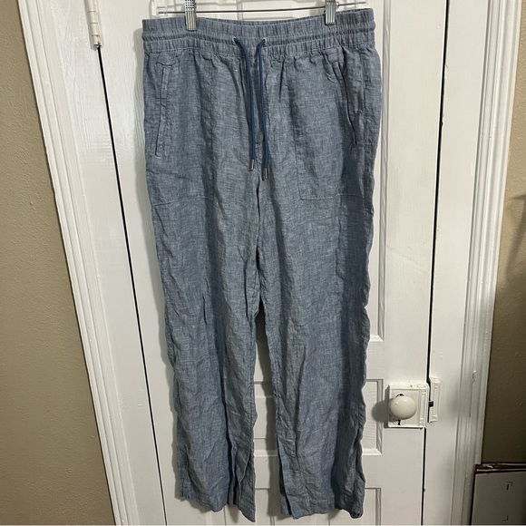 Athleta Retreat Linen Wide Leg Pants Chambray Blue Size 8 R2 - Picture 2 of 8